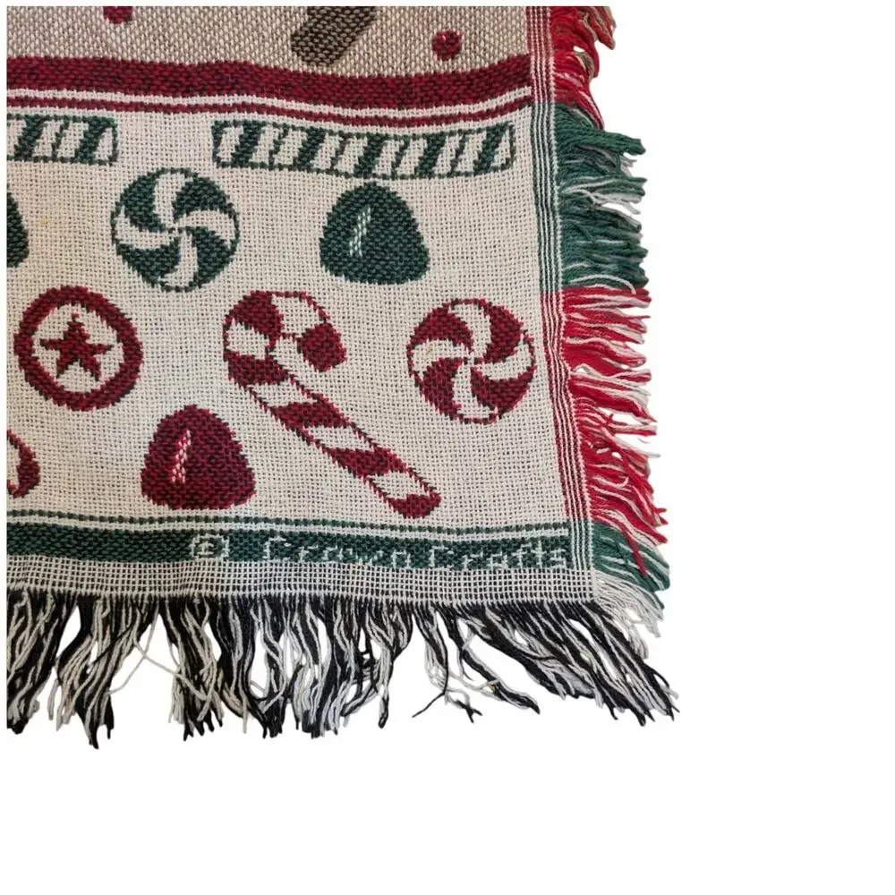Vintage Crown Crafts Holiday weaved throw 48in X60in